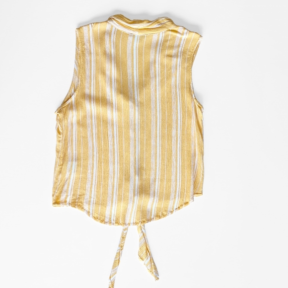 Patrons of Peace Crepe Yellow & White Stripe Tie Front Tank - Picture 9 of 9